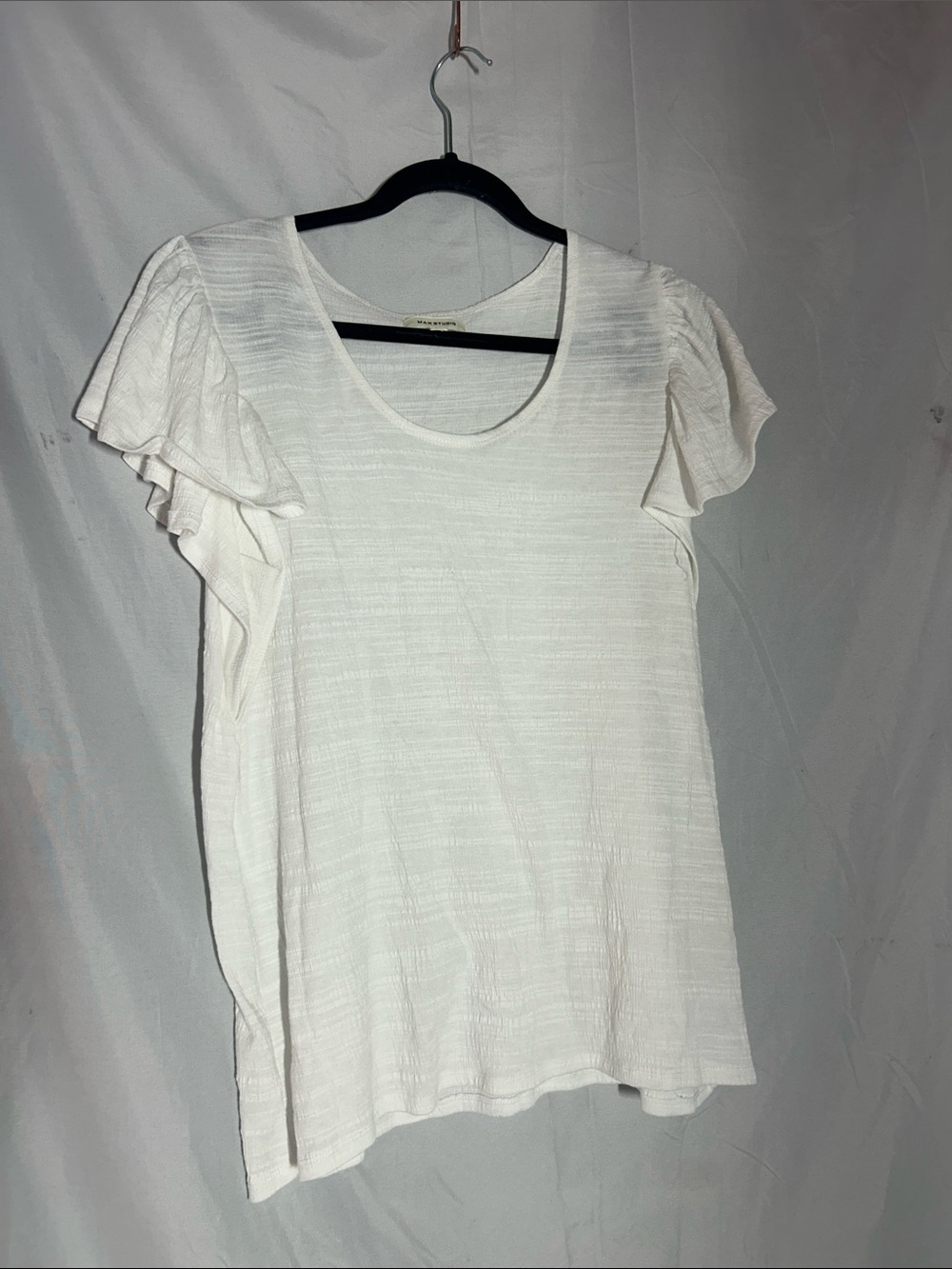 Max Studio White Ruffle Sleeve Knit Top